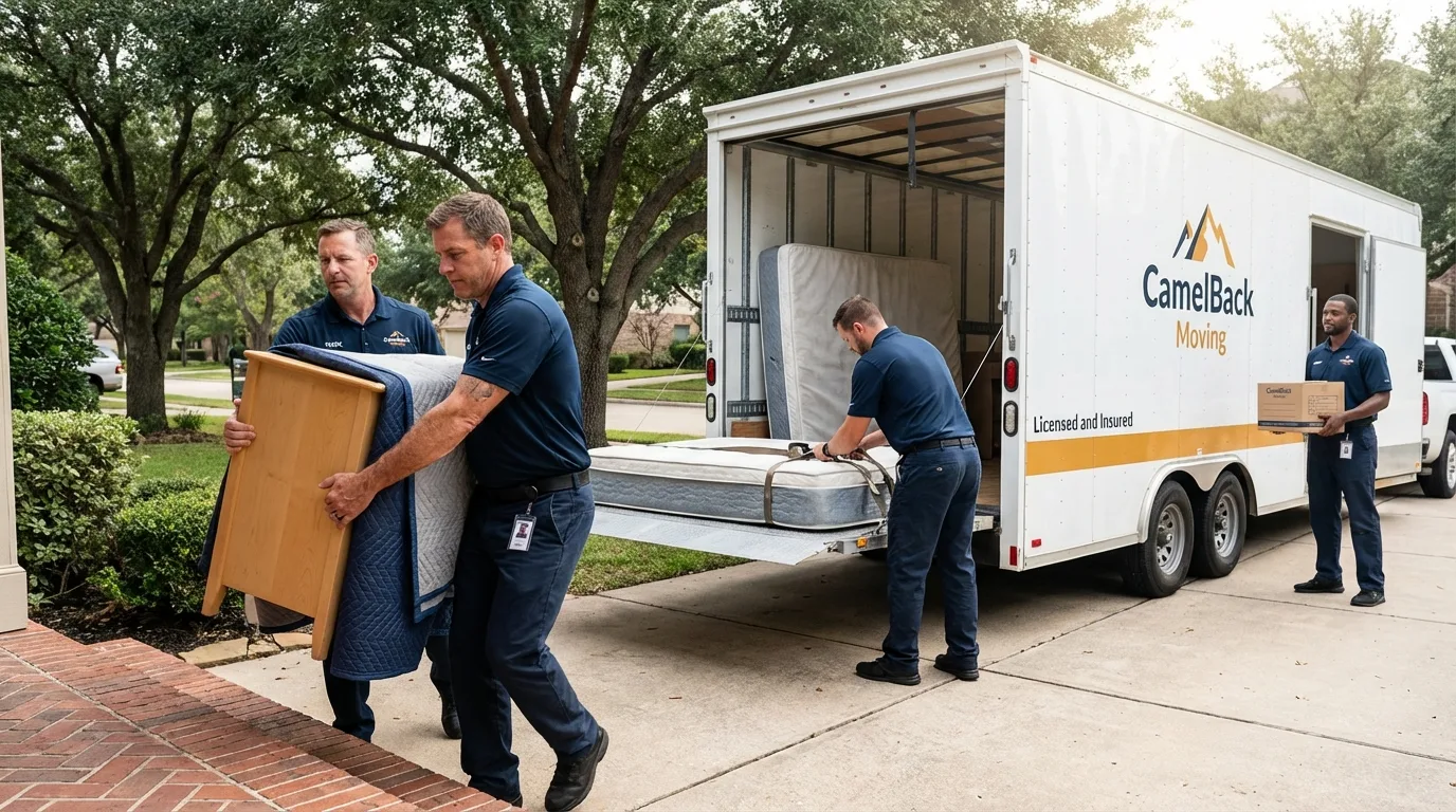 Crew loading residential truck for cross-state move from Lake Orion, MI