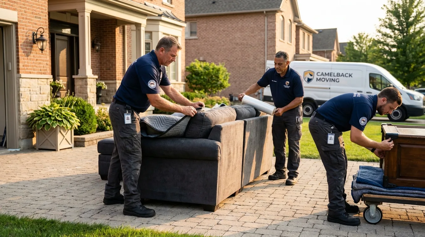 Large estate moving crew wrapping furniture in Lake Orion, MI